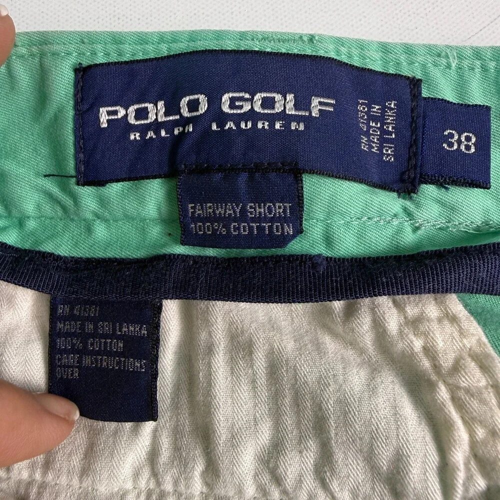 Vintage Polo Golf Ralph Lauren Fairway Shorts Size 38 Mint Green Tartan Crest